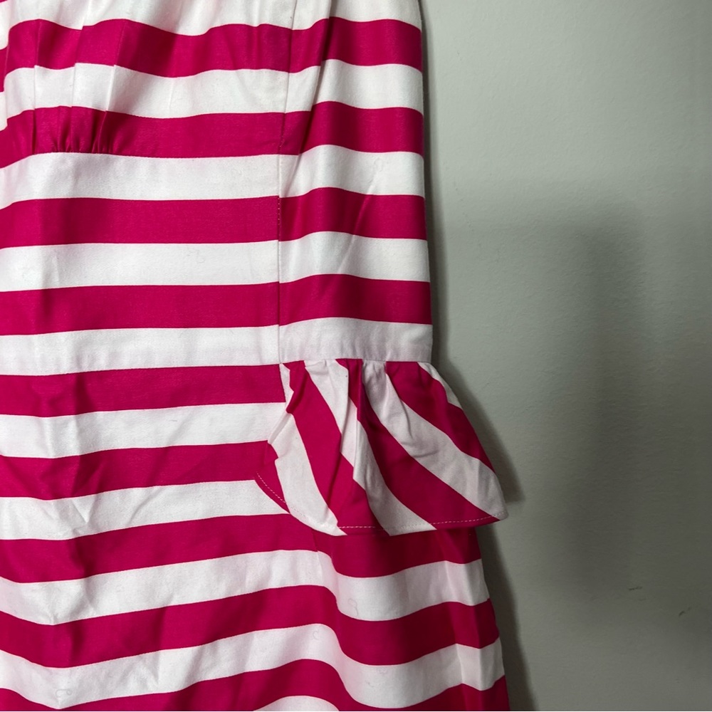 Lilly Pulitzer Striped Strapless Dress Pink White Peplum 598 - Picture 3 of 11